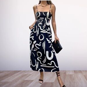 NWT Seven Wonders York Midi Dress in Black/Sand, S